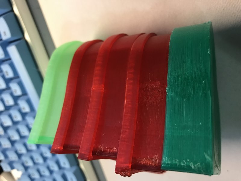 Top is His print, 2nd is mine printed with S3d 3rd and 4th are printed on mine with KISS Slicer.
